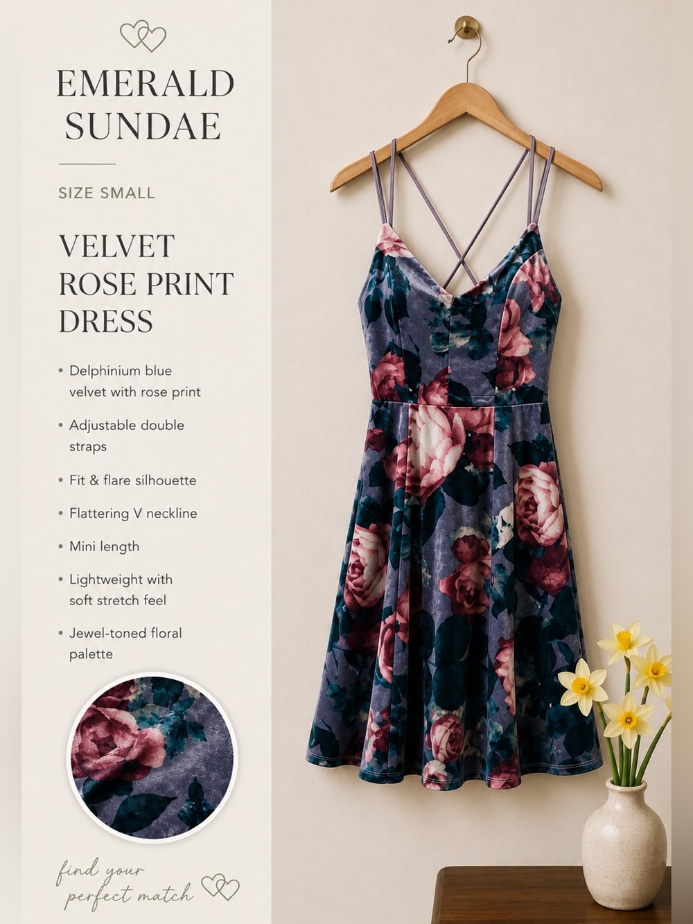 Emerald Sundae Lavender Floral Velvet Skater Dress